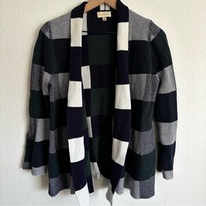 ModCloth Women’s Sweater XL Green Blue Color Block Cardigan Open Front Knit